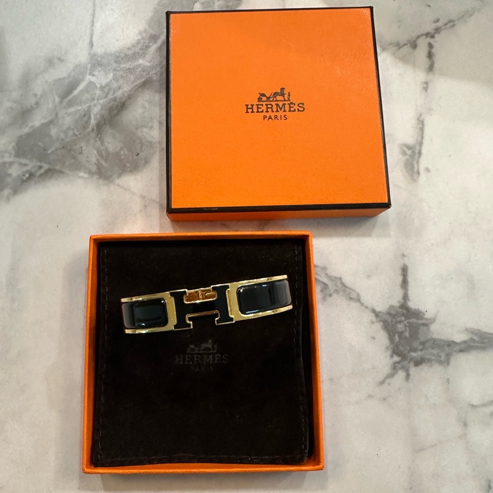 Hermes H clic bracelet black gold